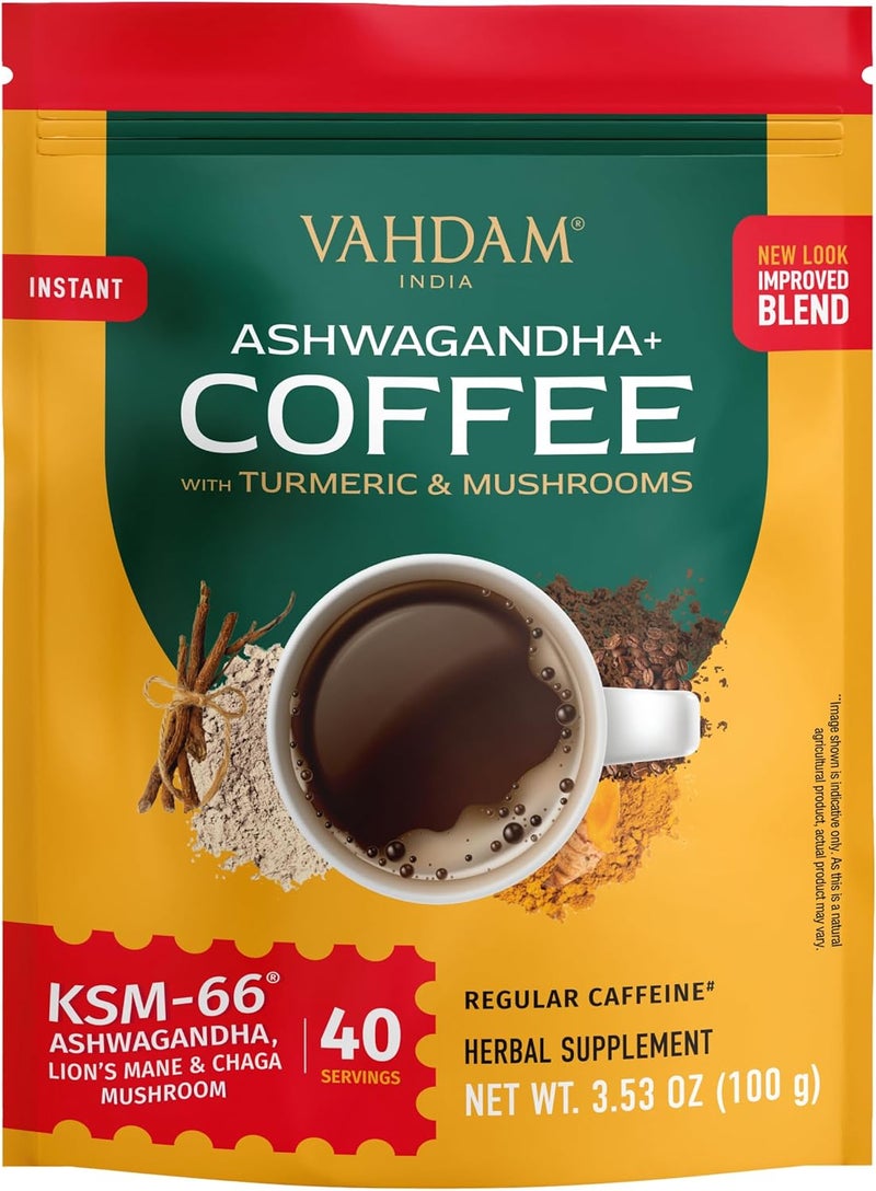 VAHDAM Ashwagandha Coffee with Turmeric, Lion’s Mane & Chaga Mushroom - 40 Servings - Image 1